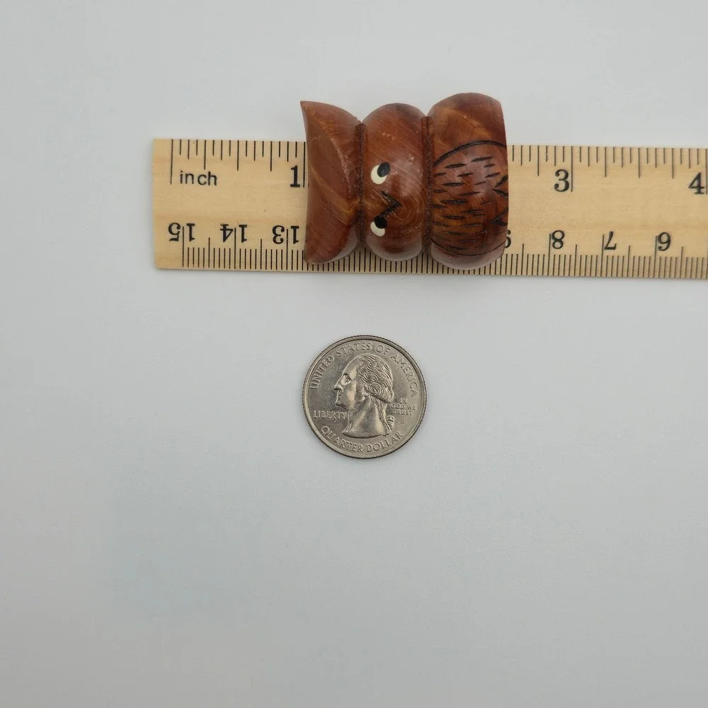 Hand Carved Wooden Owl Brooch Pin Figural Rustic Novelty Nature Forest Twee Cute